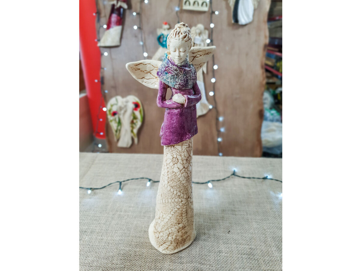 Figurka anioła Catherine - Wrzosowy - 35 x 15 cm