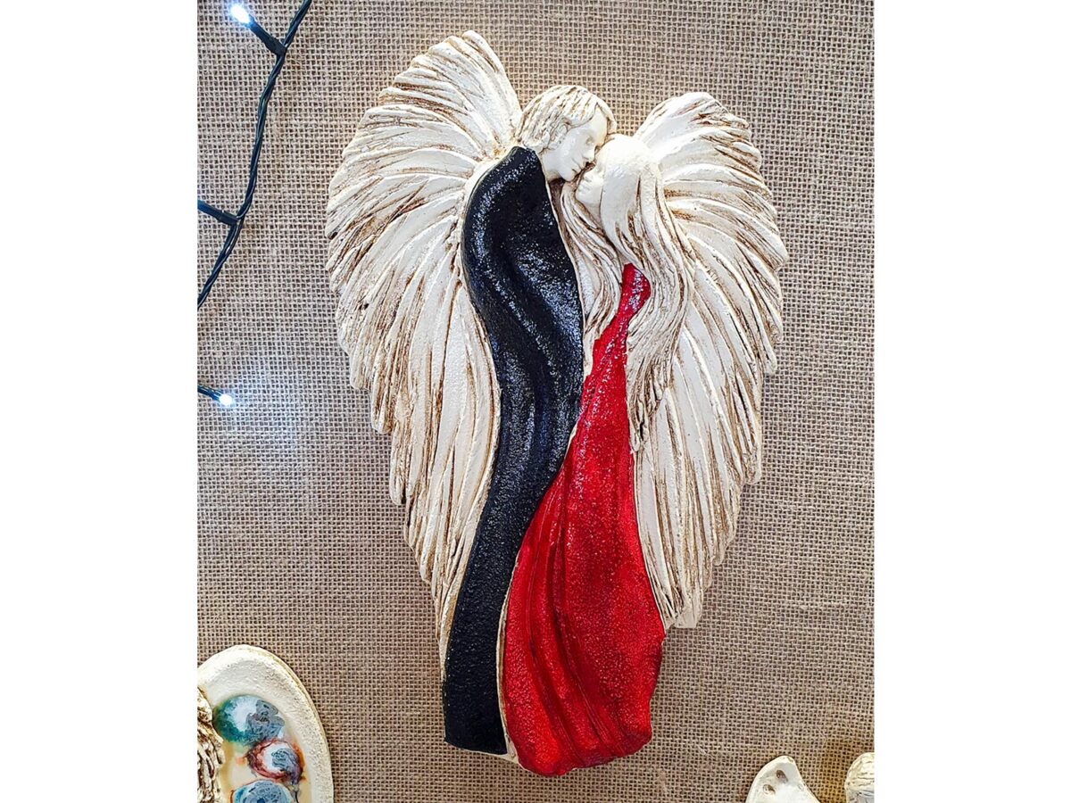 Figurka zakochanych aniołów - Wiszące Białe - 35 x 21 cm