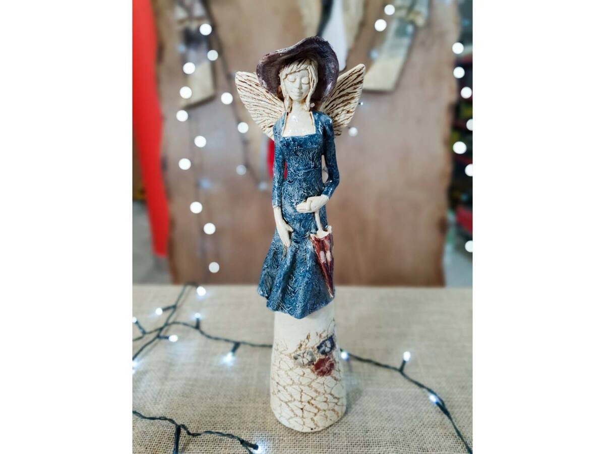 Figurka anioła Olivia - Niebieska - 32 x 15 cm