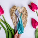 Figurka zakochanych aniołów - wiszące srebrno turkusowe