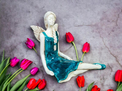 Figurka anioła - turkus ciemny -  15 cm figurka dekoracyjna