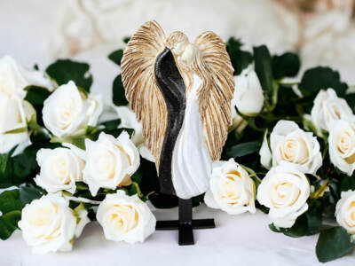 Figurka zakochanych aniołów - wisząca biało czarna -  35 x 21 cm figurka dekoracyjna