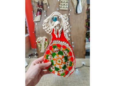 Figurka anioła obfitości - czerwony zielony -  31 x 16 cm figurka dekoracyjna