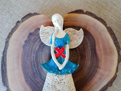 Figurka anioła 794 - turkusowy -  30 x 14 cm figurka dekoracyjna