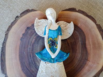 Figurka anioła 794 - turkusowy -  30 x 14 cm figurka dekoracyjna