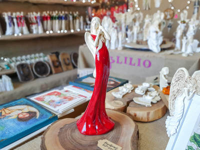 Figurka anioła Elise - czerwony -  35 x 15 cm figurka dekoracyjna