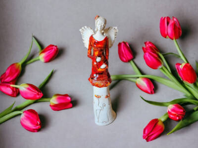 Figurka anioła Mia - brąz pomarańcz -  40 x 16 cm figurka dekoracyjna