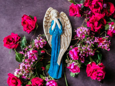 Figurka anioła Gabriel - turkus -  40 x 18 cm figurka dekoracyjna