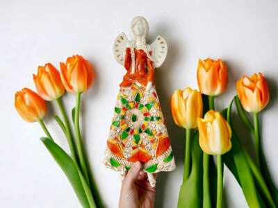 Figurka anioła Heather - pomarańcz zielony -  35 x 15 cm figurka dekoracyjna