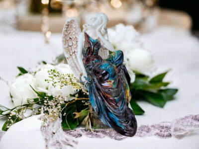 Figurka anioła od Św. Rity - brąz turkus -  47 x 25 cm figurka dekoracyjna