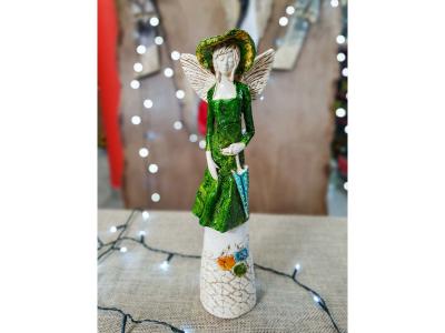 Figurka anioła Olivia - zielona -  32 x 15 cm figurka dekoracyjna