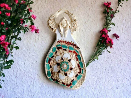 Figurka anioła obfitości - biały turkus -  31 x 16 cm figurka dekoracyjna