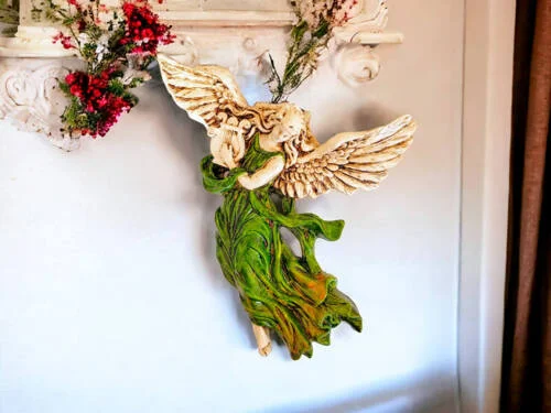 Figurka Anioł z Harfą - zielona -  25 x 33 cm figurka dekoracyjna