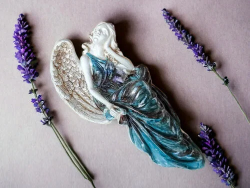 Figurka anioła od Św. Rity - turkus szary -  47 x 25 cm figurka dekoracyjna