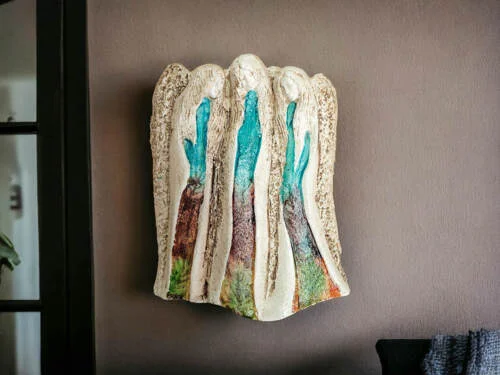 Figurka aniołów Wiara Nadzieja Miłość - zielono brązowe -  28 x 20 cm figurka dekoracyjna