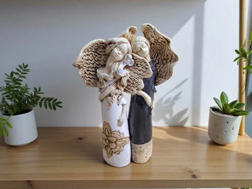 Figurka anioła Nora & Ellie - biało szare -  27 x 14 cm figurka dekoracyjna