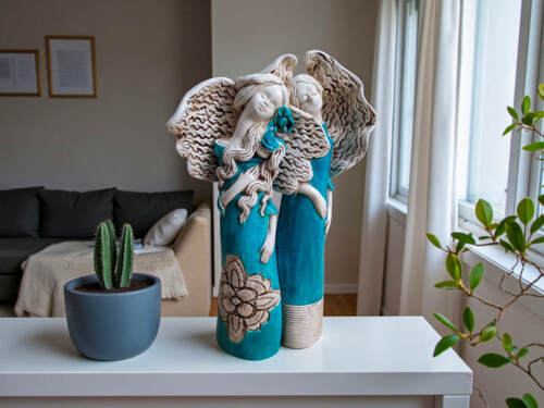 Figurka anioła Nora & Ellie - turkus całe -  27 x 14 cm figurka dekoracyjna