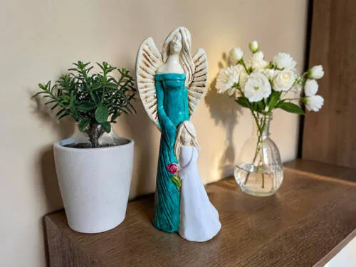 Figurka anioła Hannah & Evelyn - turkus biały -  32 x 15 cm figurka dekoracyjna