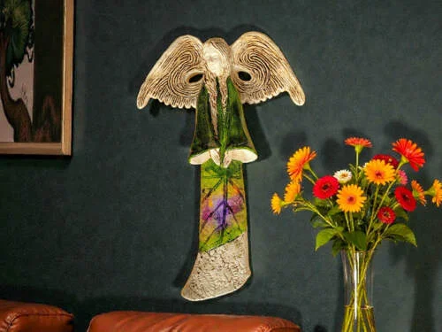 Figurka anioła Clara Art Leaf - zielona -  40 x 28 cm figurka dekoracyjna