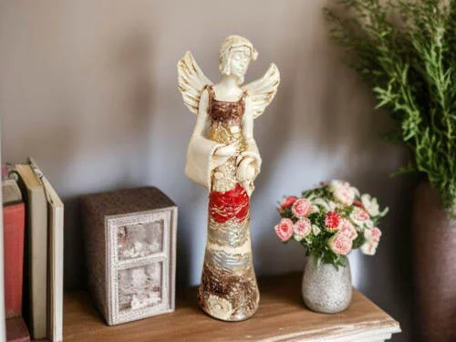 Figurka anioła Frances - brąz czerwień -  30 x 14 cm figurka dekoracyjna