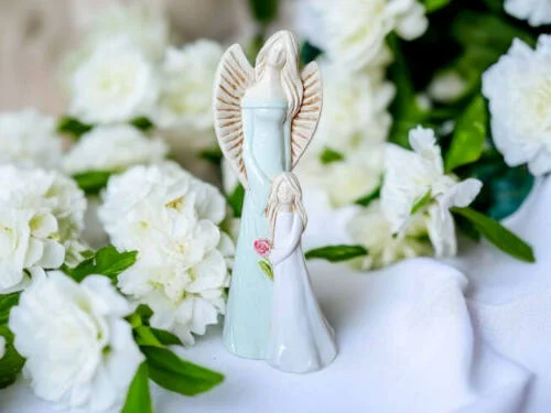 Figurka anioła Hannah & Evelyn - seledyn biały -  32 x 15 cm figurka dekoracyjna