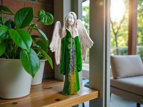 Figurka anioła Julia Art - zielona -  27 x 14 cm figurka dekoracyjna