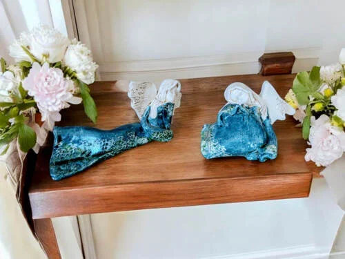 Dwa Turkusowe Anioły - komplet  -  figurka dekoracyjna