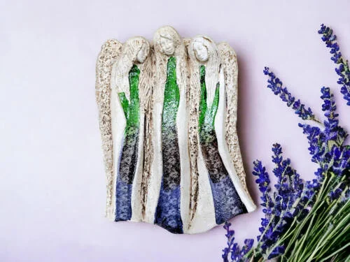 Figurka aniołów Wiara Nadzieja Miłość - zielony granat -  28 x 20 cm figurka dekoracyjna