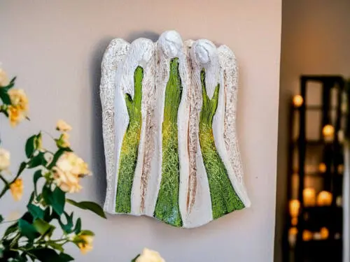 Figurka aniołów Wiara Nadzieja Miłość - zielone całe -  28 x 20 cm figurka dekoracyjna