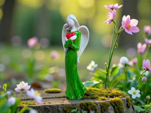 Figurka Aniołka Ayla z sercem - zielona -  15 x 7.5 cm figurka dekoracyjna