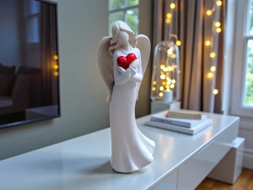 Figurka Aniołka Ayla z sercem - biała -  15 x 7.5 cm figurka dekoracyjna