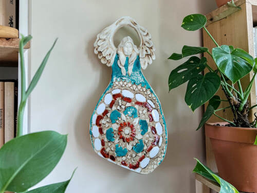 Figurka anioła obfitości - turkus brąz -  31 x 16 cm figurka dekoracyjna