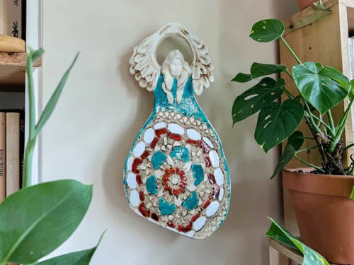 Figurka anioła obfitości - turkus brąz -  31 x 16 cm figurka dekoracyjna