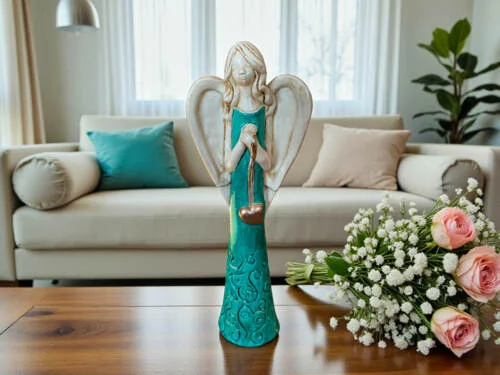 Figurka anioła z sercem - turkus -  35 x 15 cm figurka dekoracyjna