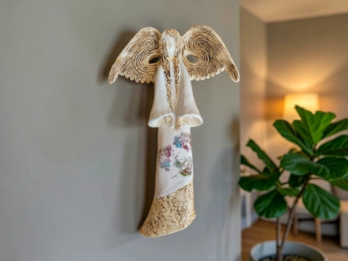 Figurka anioła Clara Art Leaf - biała -  40 x 28 cm figurka dekoracyjna