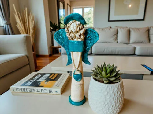 Figurka anioła Coco - turkus -  30 x 14 cm figurka dekoracyjna