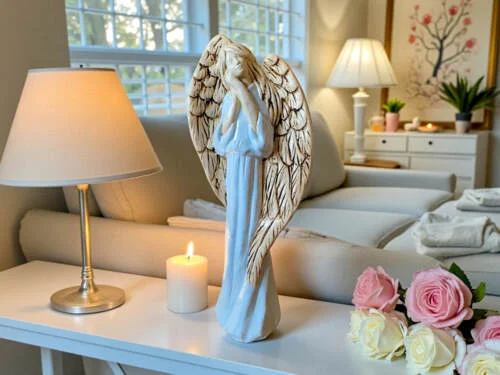 Figurka anioła Gabriel - Niebiański jasny -  40 x 18 cm figurka dekoracyjna