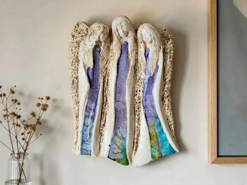 Figurka aniołów Wiara Nadzieja Miłość - Szare -  28 x 20 cm figurka dekoracyjna
