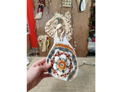 Figurka anioła obfitości - biały szary -  31 x 16 cm figurka dekoracyjna