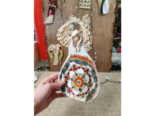 Figurka anioła obfitości - biały szary -  31 x 16 cm figurka dekoracyjna