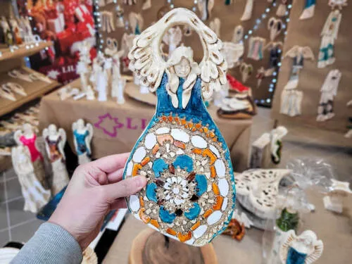 Figurka anioła obfitości - turkus pomarańcz -  31 x 16 cm figurka dekoracyjna