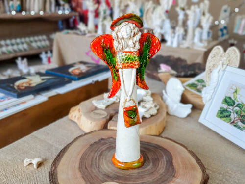 Figurka anioła Coco - pomarańcz zieleń -  30 x 14 cm figurka dekoracyjna