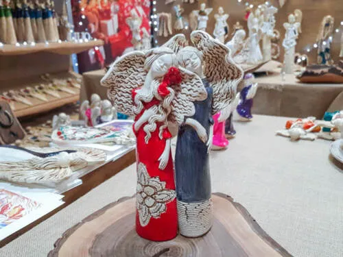 Figurka anioła Nora & Ellie - czerwone szare -  27 x 14 cm figurka dekoracyjna