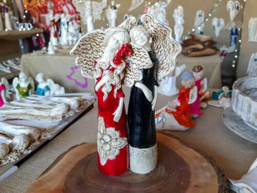 Figurka anioła Nora & Ellie - bordo czarne -  27 x 14 cm figurka dekoracyjna