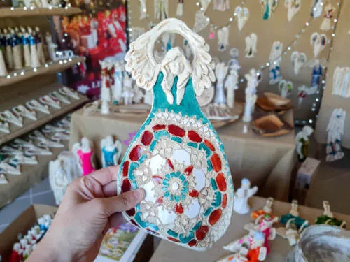 Figurka anioła obfitości - turkus brąz -  31 x 16 cm figurka dekoracyjna