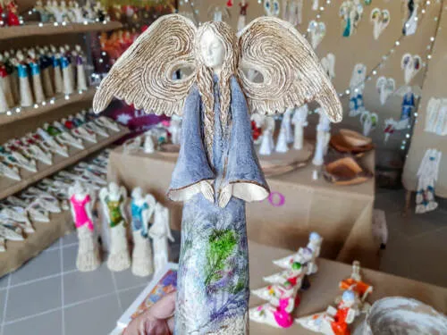 Figurka anioła Clara Art Leaf - szara  -  40 x 28 cm figurka dekoracyjna