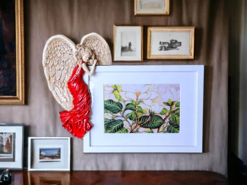 Anioł Andrea + Ramka Prosta - czerwony Lewy -  13 x 18 cm figurka dekoracyjna