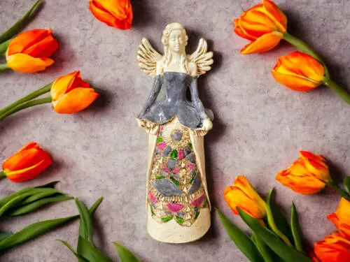 Figurka anioła Anna - szary -  35 x 15 cm figurka dekoracyjna