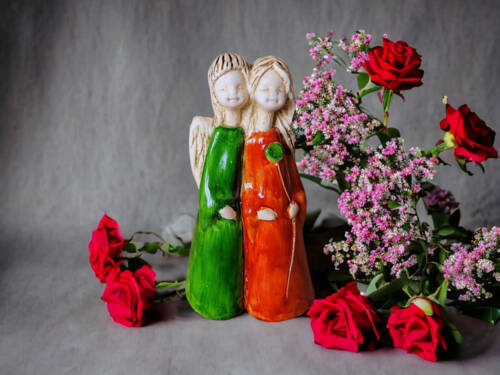 Figurka aniołów Apple & Ella - zielony pomarańcz -  18 x 10 cm figurka dekoracyjna