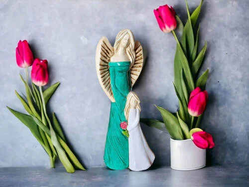 Figurka anioła Hannah & Evelyn - turkus jasny -  32 x 15 cm figurka dekoracyjna